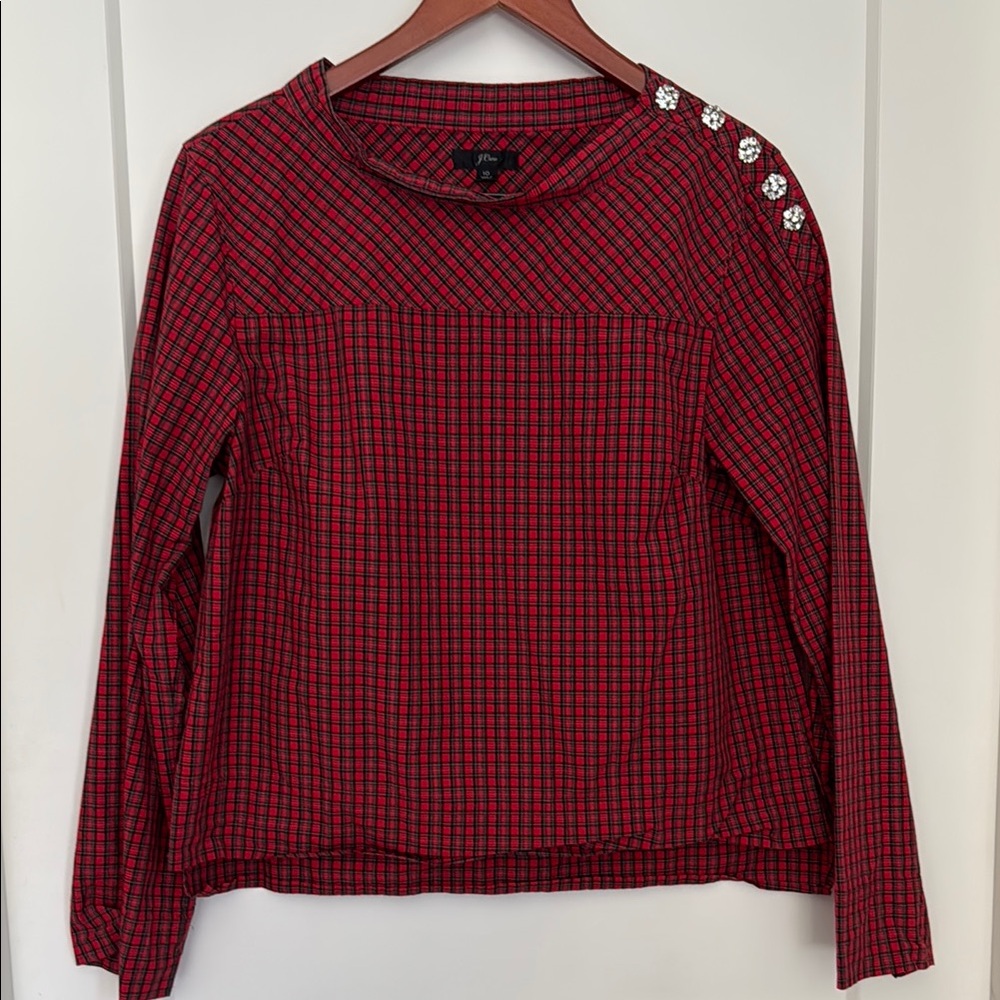 Red Plaid Women's Top with Button Detail